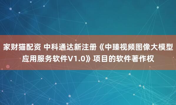 家财猫配资 中科通达新注册《中臻视频图像大模型应用服务软件V1.0》项目的软件著作权