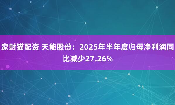 家财猫配资 天能股份：2025年半年度归母净利润同比减少27.26%